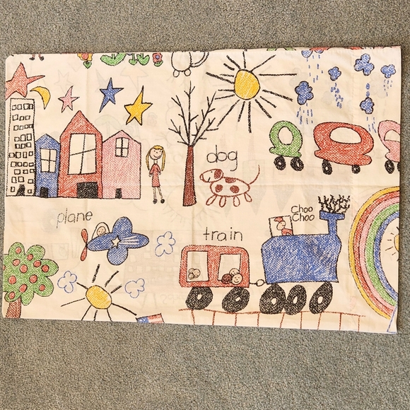 RARE VTG Danville by Dan River 3pc  Twin Sheet Set Children's Crayon Drawings - Picture 3 of 12